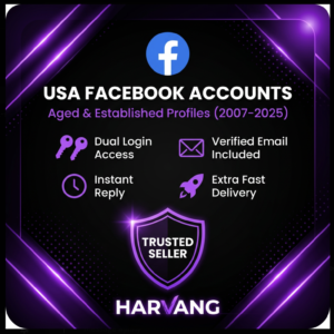 Facebook -- US -- Established account -- More than 30 friends -- Dual login -- Login included -- 2007-2025 -- Email and password included -- Female